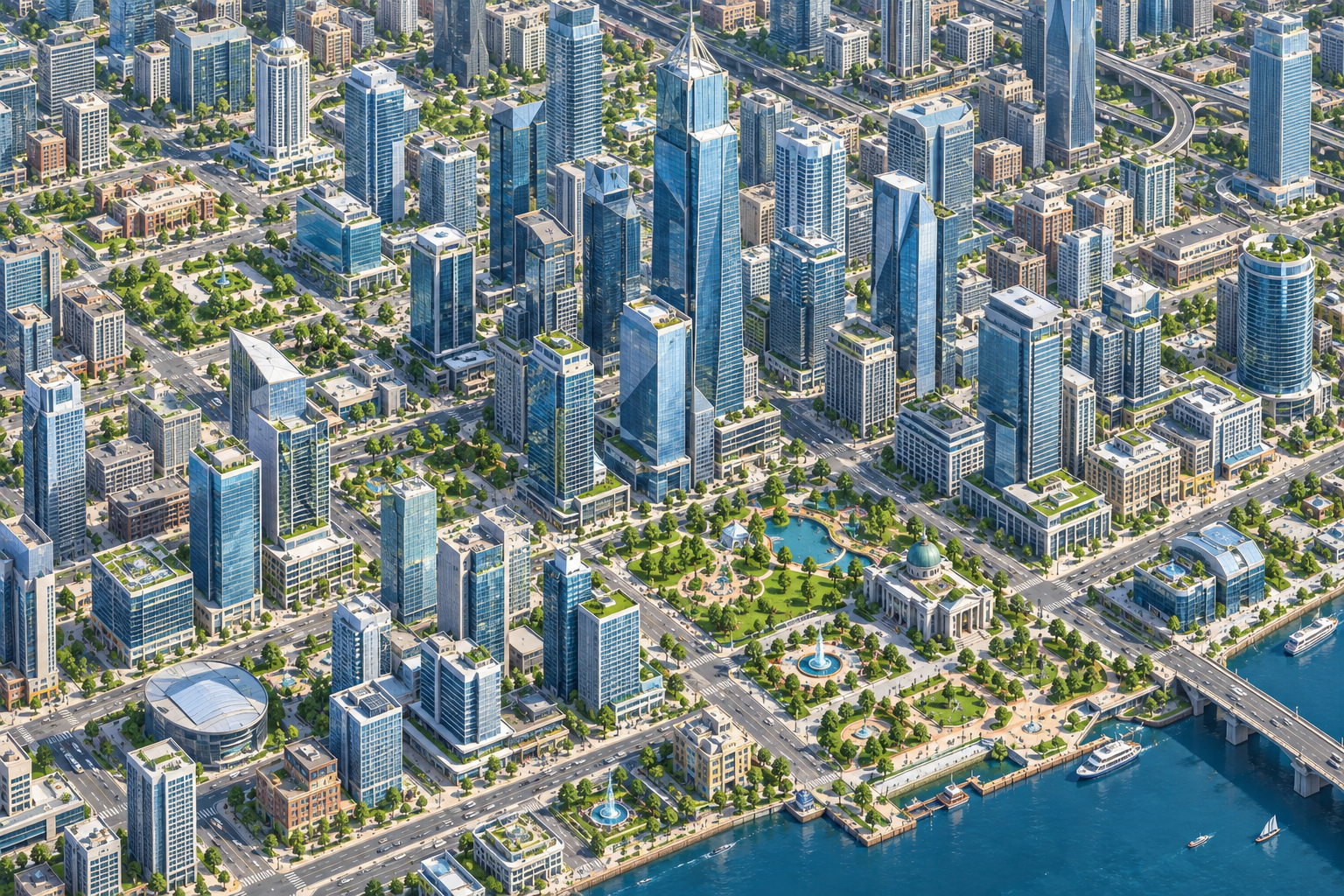 Original illustration of a denser city